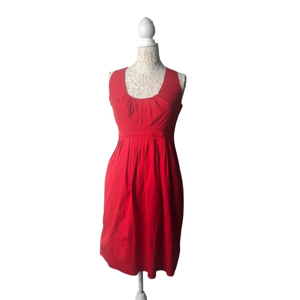Prada Dress Women 42 Red Cotton Blend Sleeveless Pleated Scoop Neck Italy